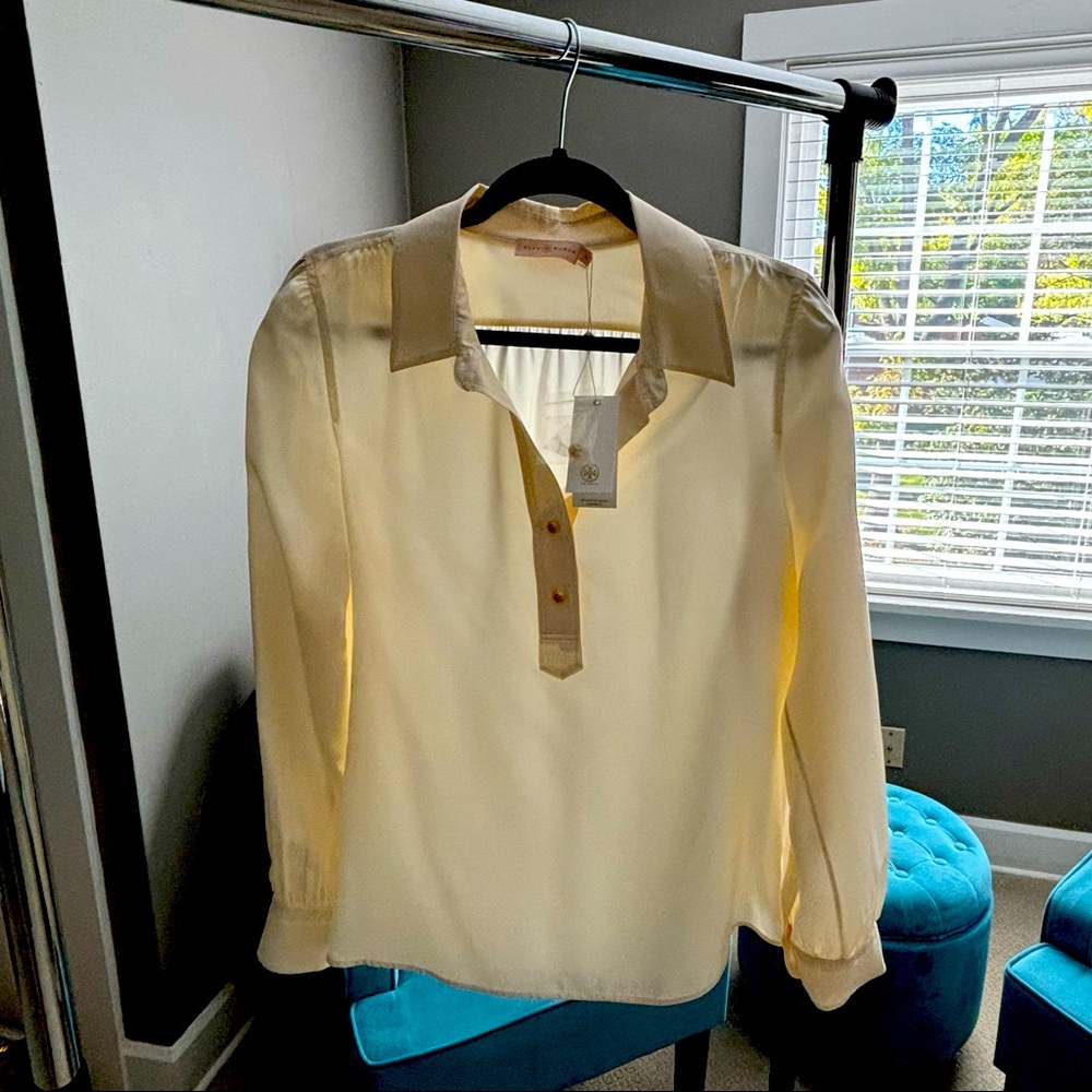 Tory Burch Wide Collar Tunic Silk Blouse Ivory 12